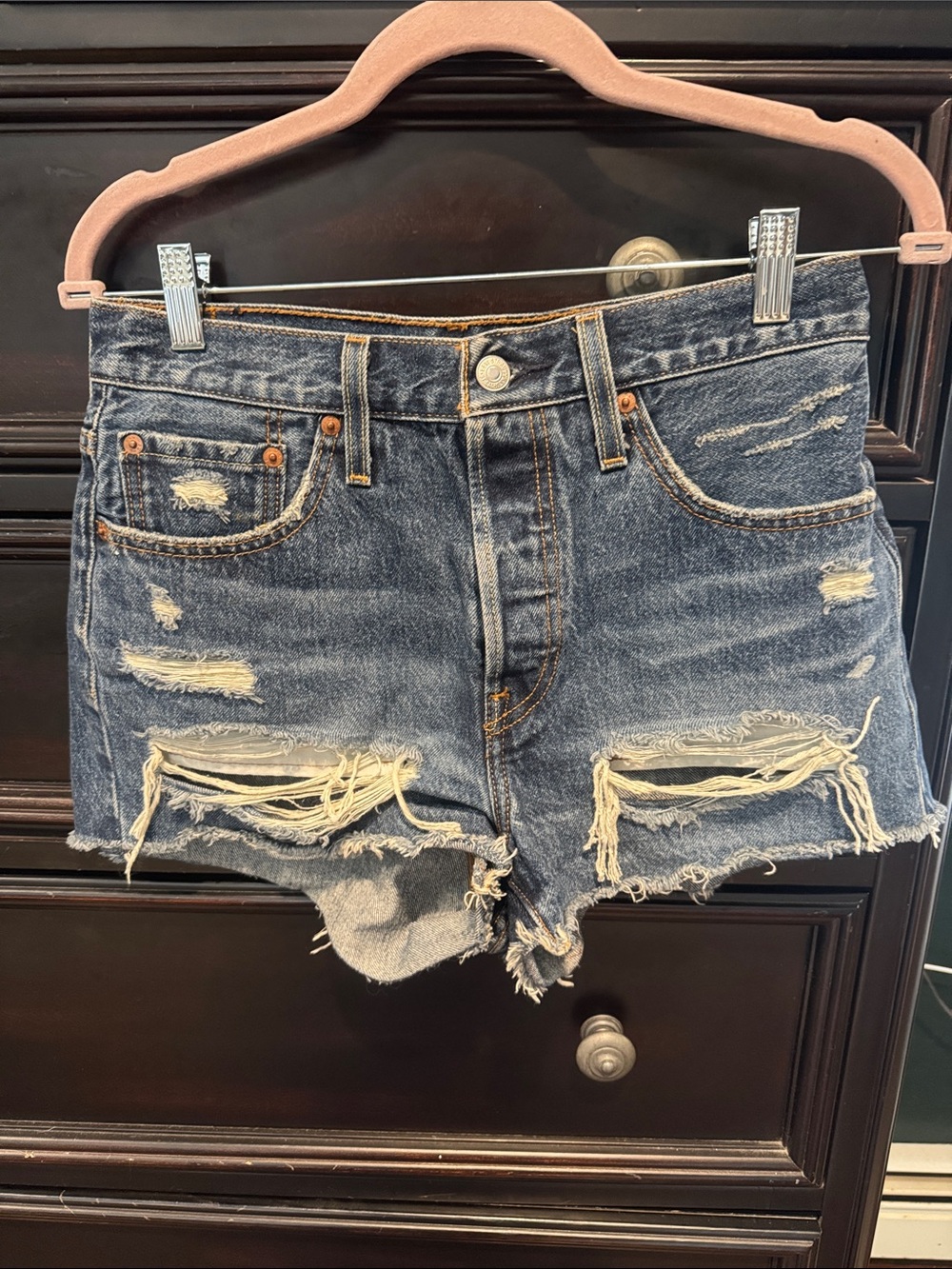 Levi’s 501 Women's Distressed High-Rise Denim Shorts - Dark Blue